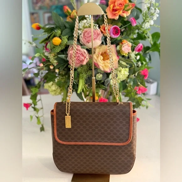 CELINE Macadam Handbag Shoulder 2way Bag & Charm w/Added Chain Strap ~ VINTAGE - Picture 16 of 16